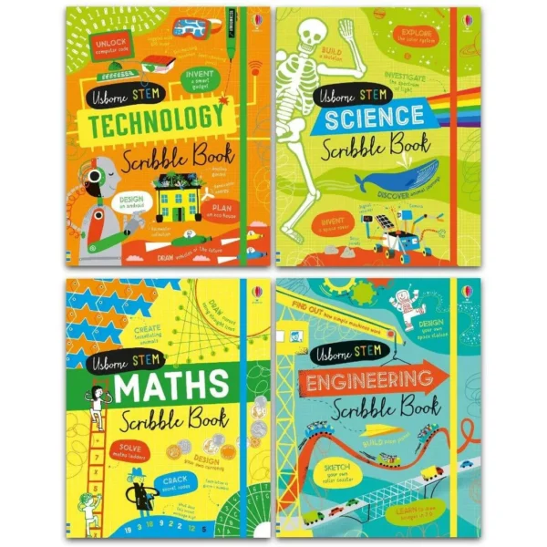 Usborne Stem Series 4 Books Collection Set - Science Scribble Book Technology Scribble Book Engineering Scribble Book Maths Scribble Book