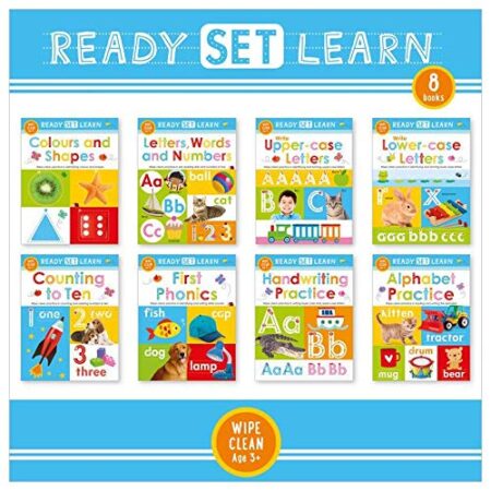 Ready Set Learn 8 Early Learning Wipe Clean Books Colours Shapes Numbers Phonics Handwriting Counting