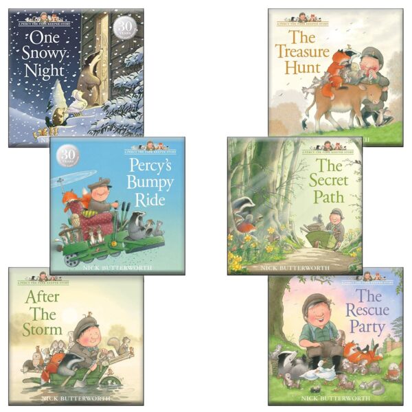 Percy the Park Keeper 6 Books Collection Set by Nick Butterworth (One Snowy Night, After The Storm, Rescue Party, Secret Path, Treasure Hunt &amp; Percy's Bumpy Ride)